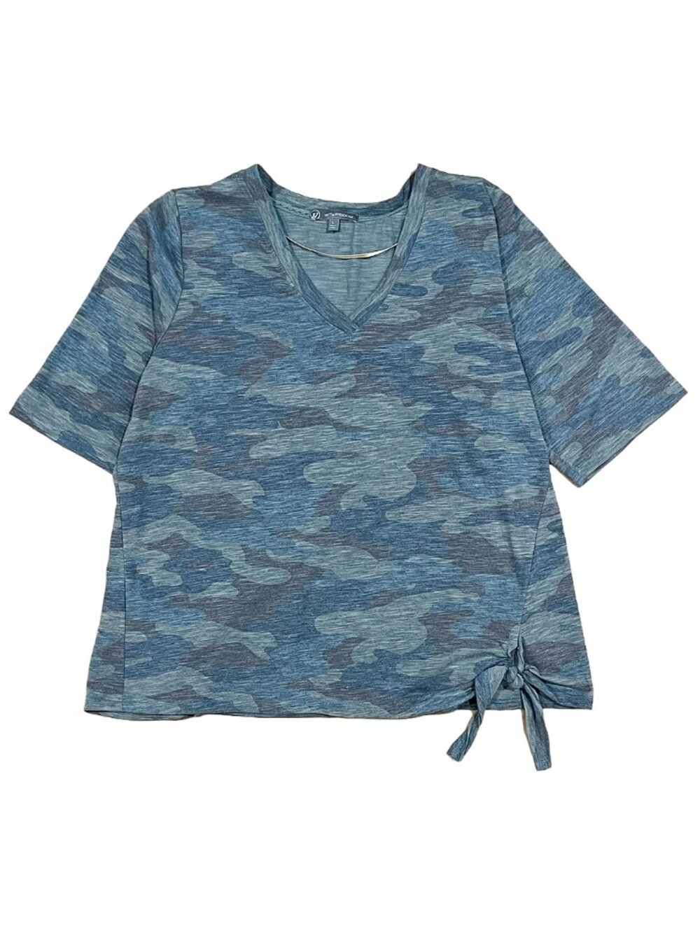 Camo Side Tie V-Neck Top Wit & Wisdom Teal Olive Size L